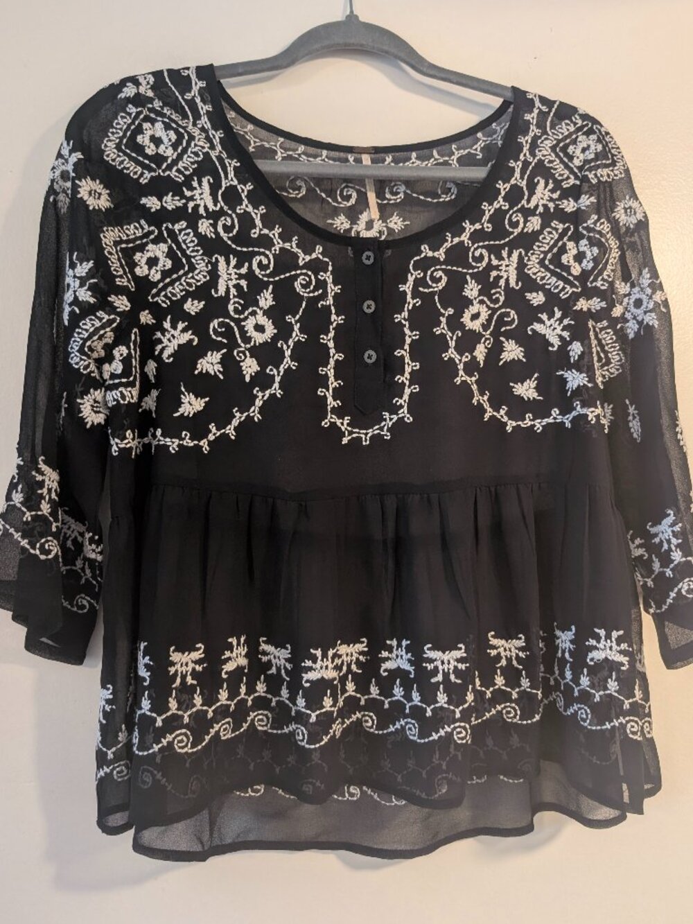 Free People Pennies Sequel black and white embroidered shirt